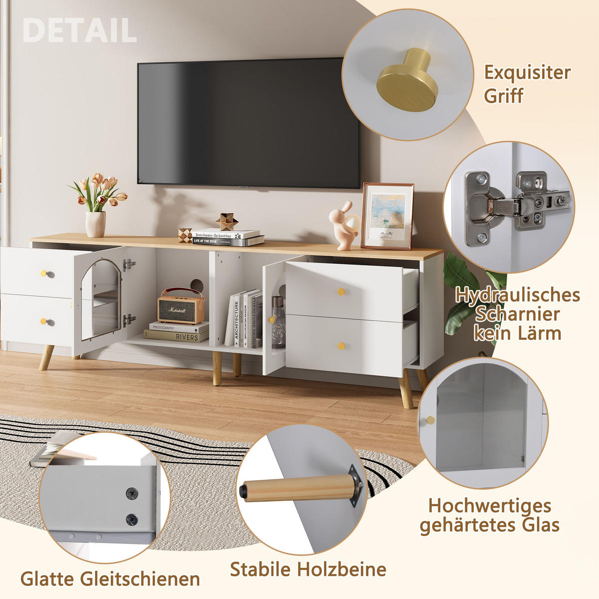 TV-SCHRANK White 40/160/63.5 cm - Weiß, Holz (160/63.5/40cm) - Urban Meuble