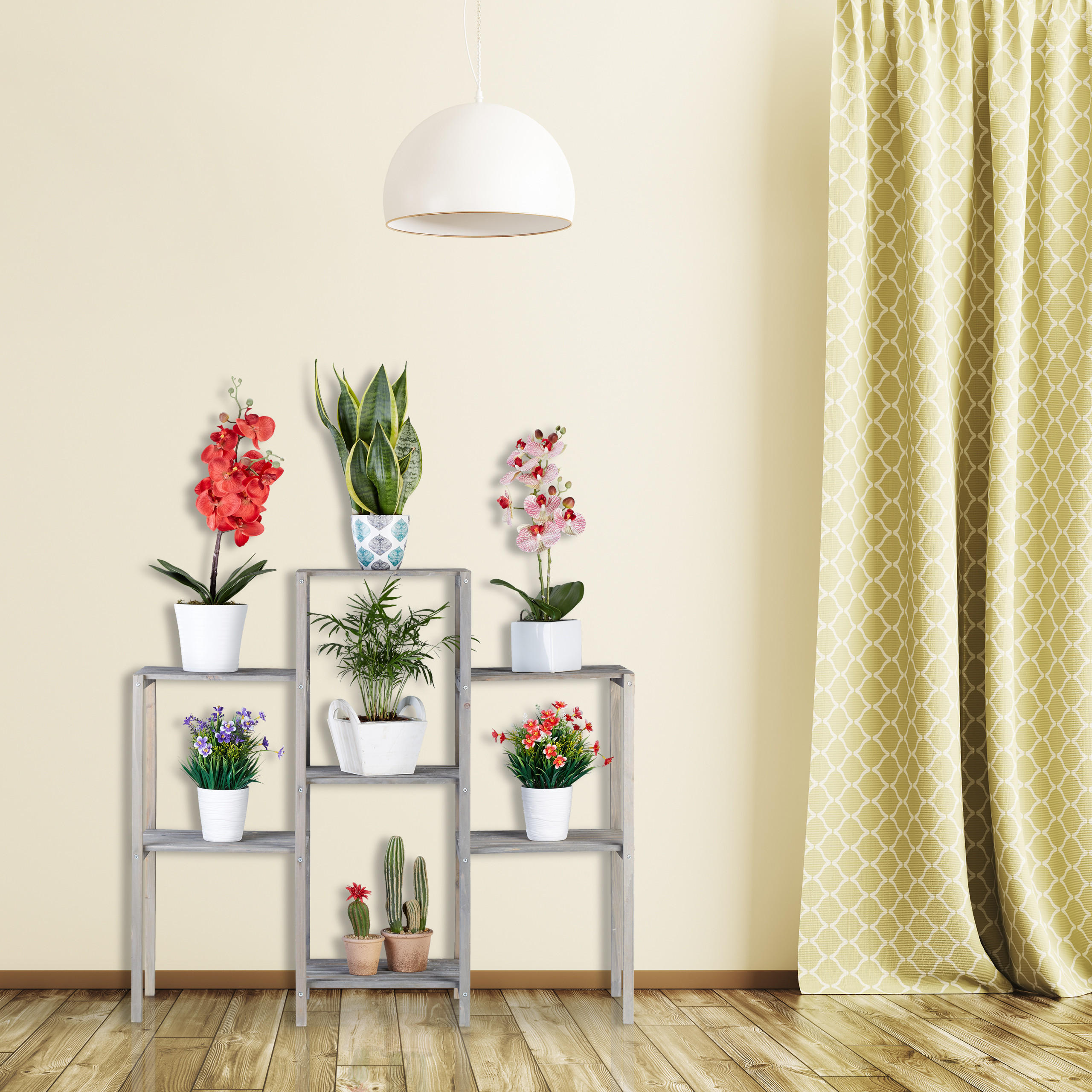 BLUMENREGAL - Grau, Holz (95/86/29cm) - Relaxdays
