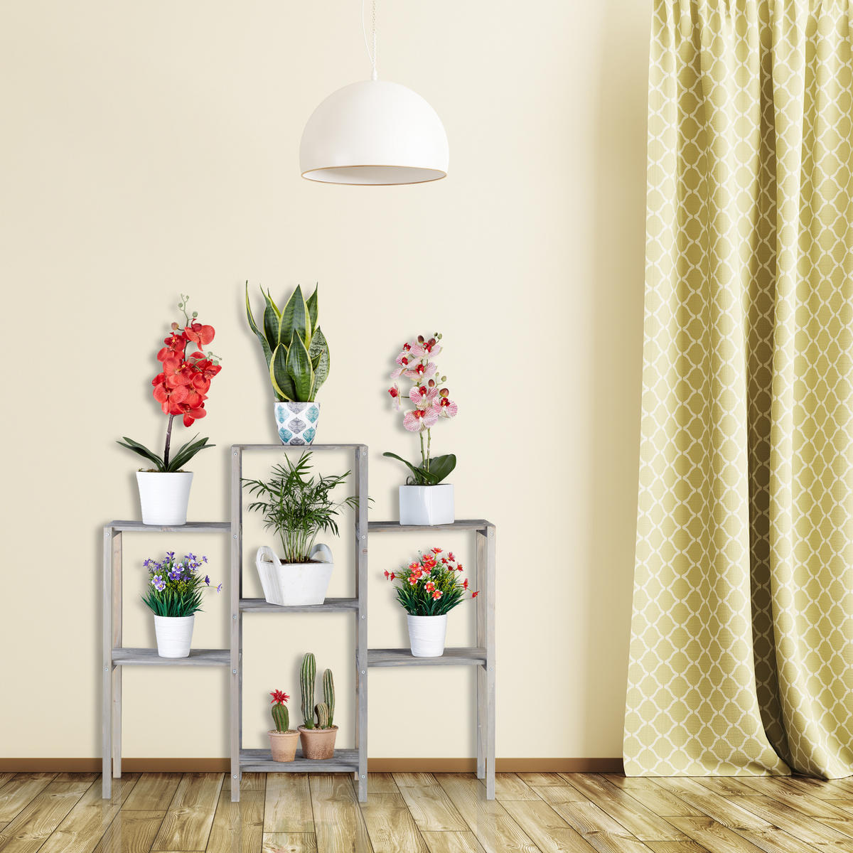 BLUMENREGAL - Grau, Holz (89/70/27cm) - Relaxdays