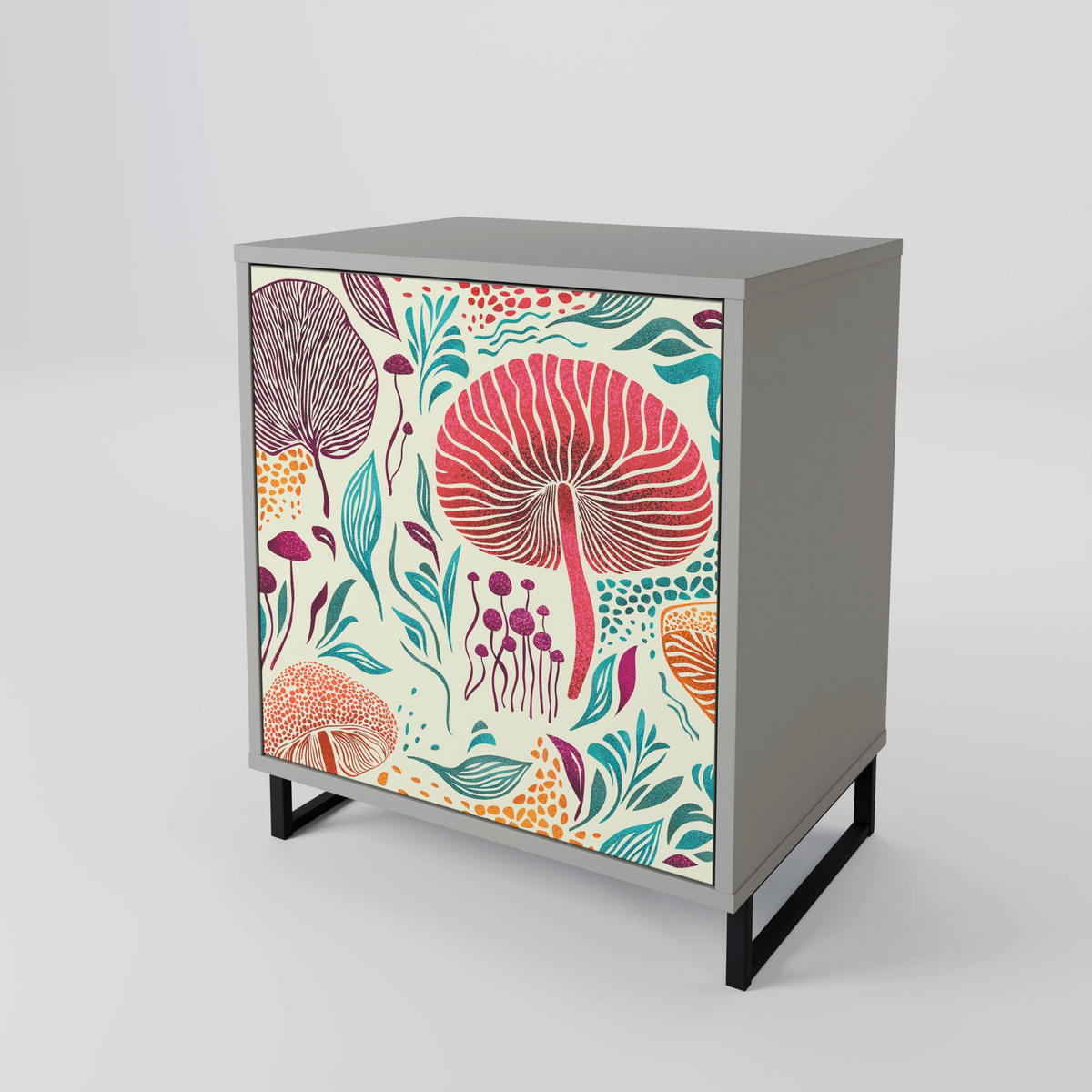 SIDEBOARD FUNGUS FANTASY, Grau, 57,5x42x57,5 cm, Ohne Füße - Multicolor/Grau, Holzwerkstoff (57.5/57.5/42cm) - SpaceRebels