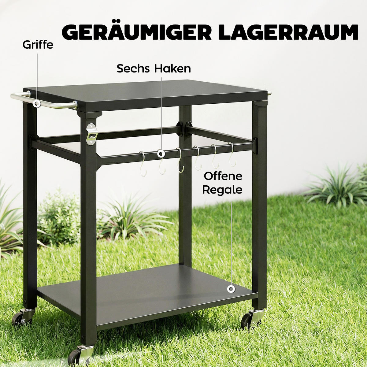 GRILLWAGEN Metall Schwarz - Schwarz, Metall (55/88/90.5cm) - Outsunny
