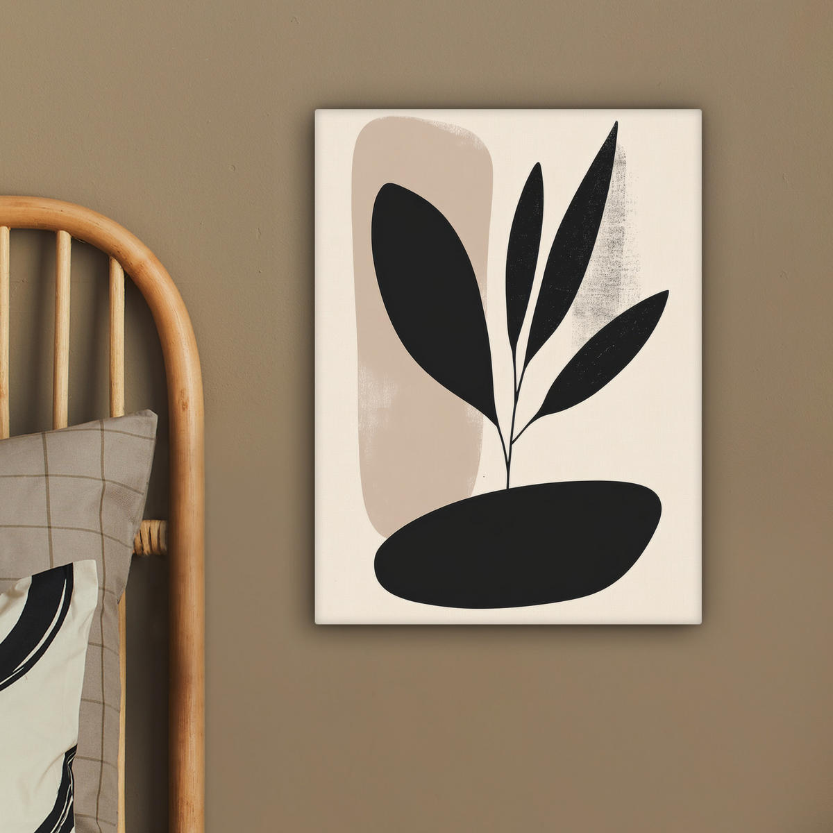 LEINWANDBILD Pflanze - Beige - Japanisch 30x40 cm - Schwarz, Textil (30/40cm) - MuchoWow