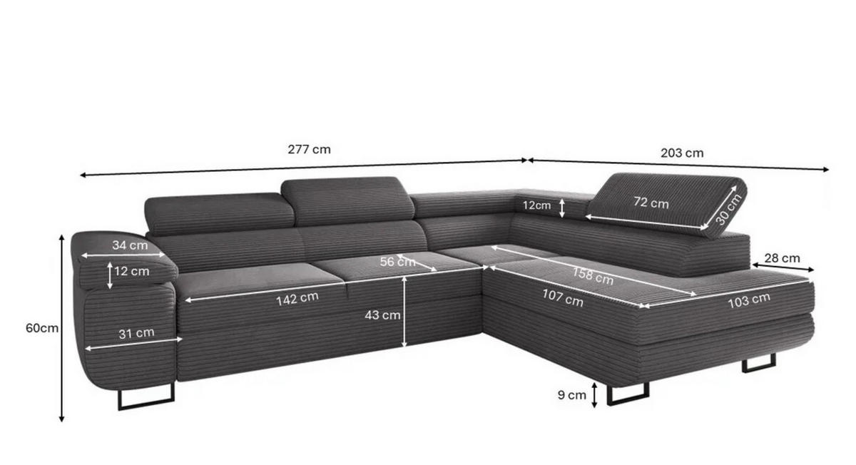 ECKSOFA ATOMIC Mit Schlaffunktion, Stoff Poso, Dunkelgrau, Rechts - Dunkelgrau, Holz (277/203cm) - Kaiser Möbel