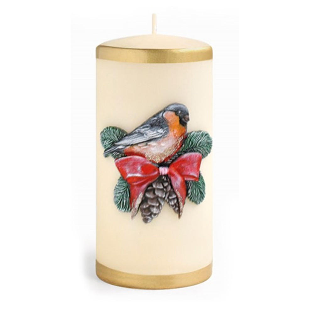 KERZE Wintervogel Beige 7/7/14 cm Naturmaterial - Beige, Naturmaterialien (14cm) - Mondex