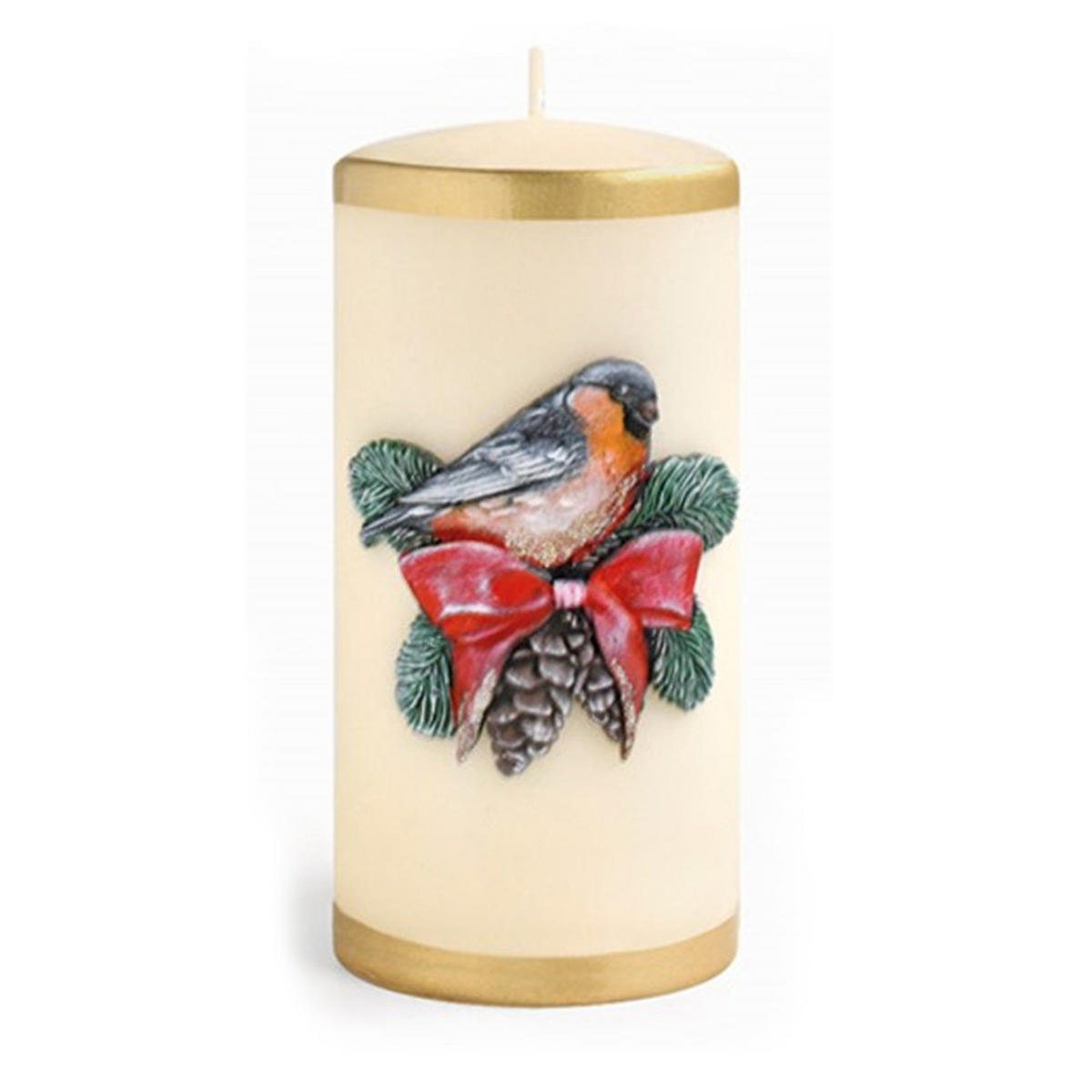 KERZE Wintervogel Beige 7/7/14 cm Naturmaterial - Beige, Naturmaterialien (14cm) - Mondex