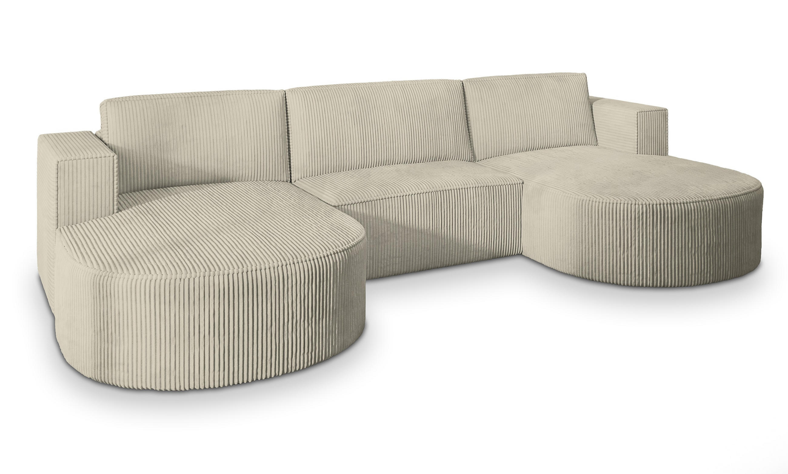WOHNLANDSCHAFT VEZZO P Creme Kordstoff mit Schlaffunktion - Creme, Holz (347/85/174cm) - MASSENO