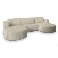 WOHNLANDSCHAFT VEZZO P Creme Kordstoff mit Schlaffunktion - Creme, Holz (347/85/174cm) - MASSENO
