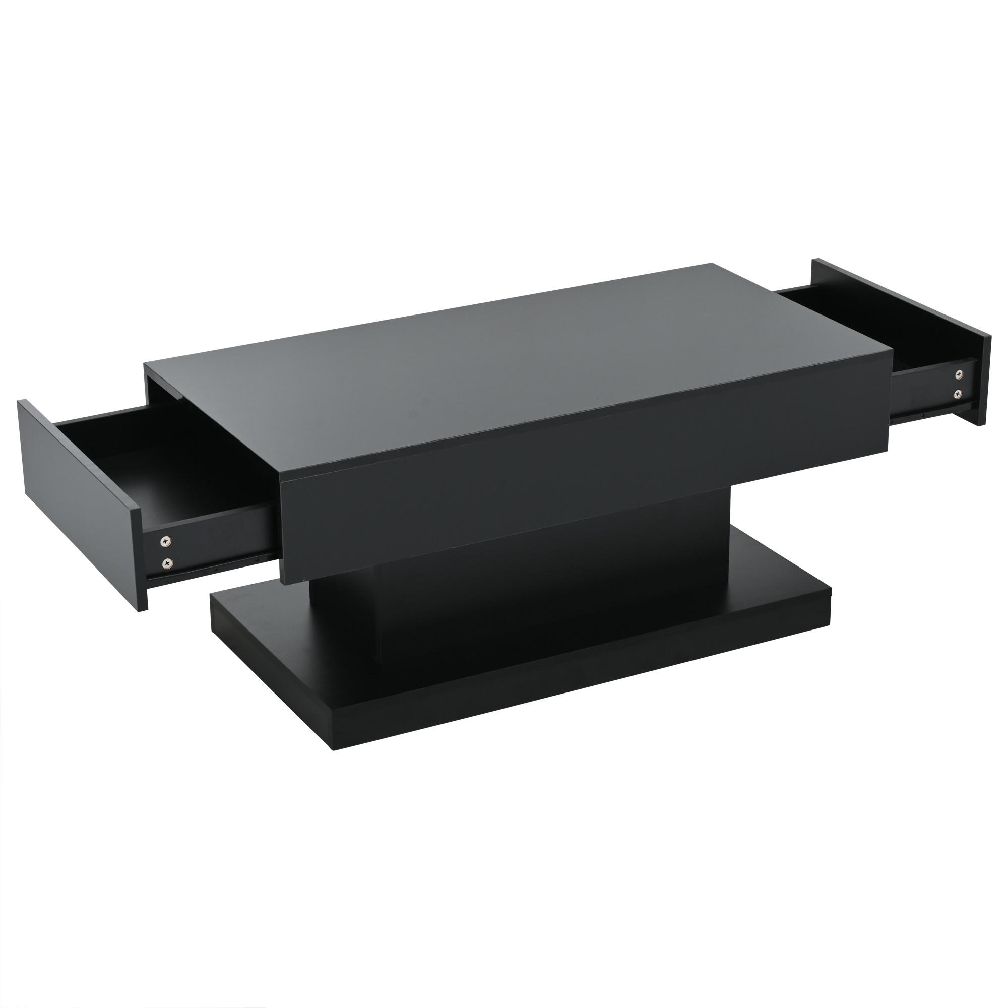 COUCHTISCH LED Schwarz Hochglanz 2 Schubladen 100x50x45cm schlicht - Schwarz, Holzwerkstoff (100/50/45cm) - FLIEKS
