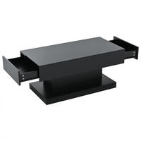 COUCHTISCH LED Schwarz Hochglanz 2 Schubladen 100x50x45cm schlicht - Schwarz, Holzwerkstoff (100/50/45cm) - FLIEKS