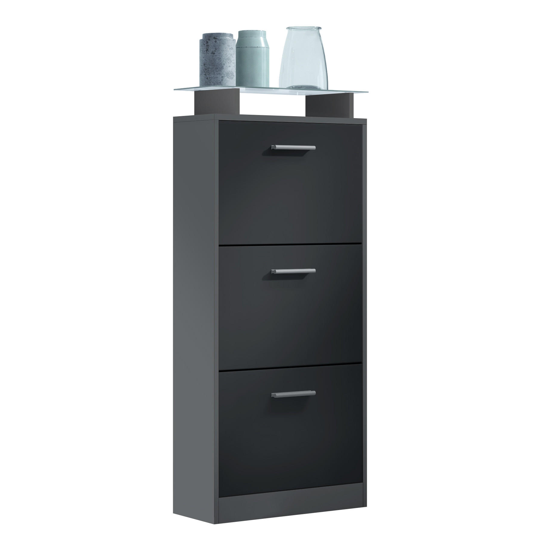 SCHUHSCHRANK Lavia Front in Schwarz mattt - Schwarz, Holzwerkstoff (46/128/23cm) - Vladon