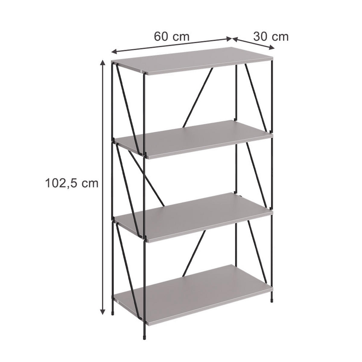 BÜCHERREGAL Ravix Greige/Schwarz 60 x 102.5 cm - Schwarz/Grau, Holzwerkstoff (60/102.5/30cm) - Vicco