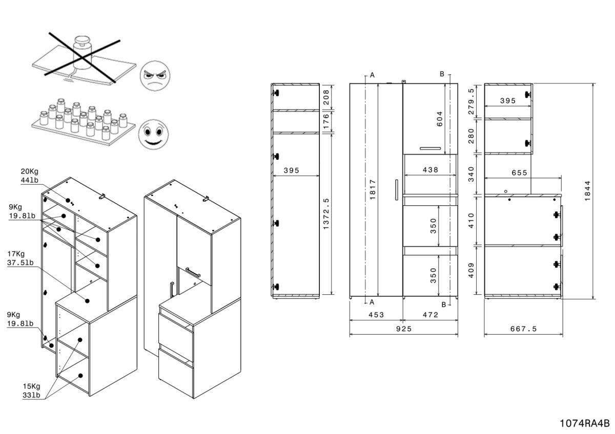 WASCHMASCINENSCHRANK weiß, Eiche Jackson, Umbauschrank Set 3-teilig 204 cm mit viel Stauraum - Eichefarben/Silberfarben, Holzwerkstoff/Kunststoff (204/184/67cm) - Parisot Meuble