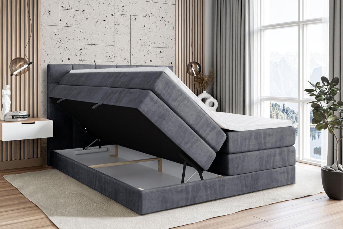 BOXSPRINGBETT APO KING - 140 x 200 - H3/H4 - Dunkelgrau - Dunkelgrau, Holzwerkstoff (140/200cm) - ALTDECOR