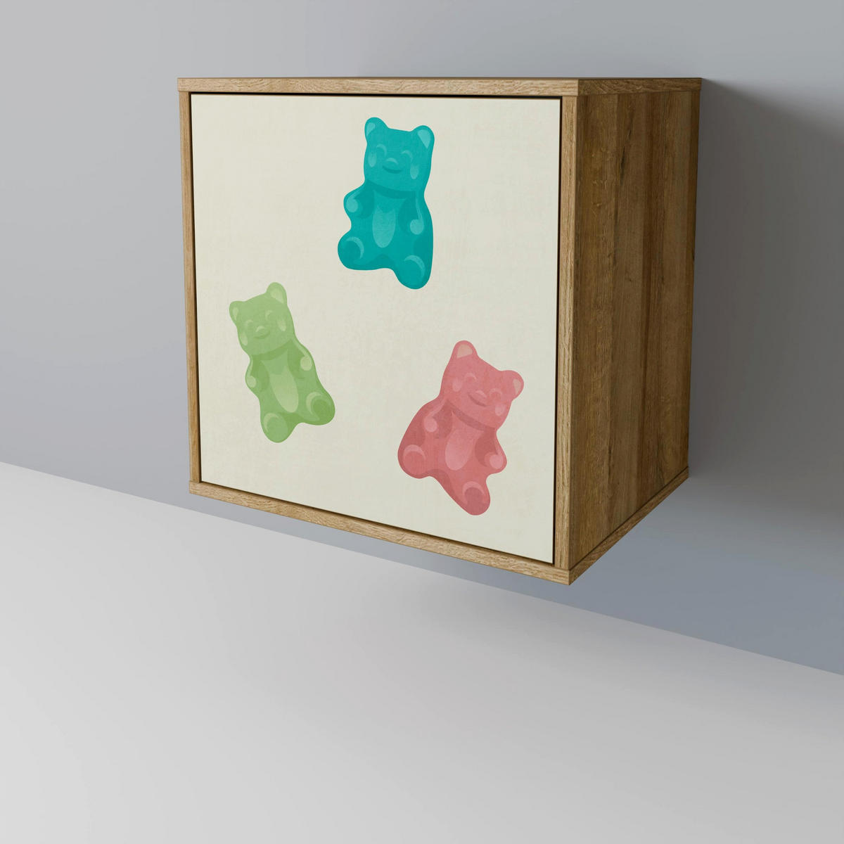 SIDEBOARD GUMMY BEARS, Eichefarben, 57,5x42x72,5 cm, Schwarze Metallfüße - Eichefarben/Multicolor, Holzwerkstoff/Metall (57.5/72.5/42cm) - SpaceRebels