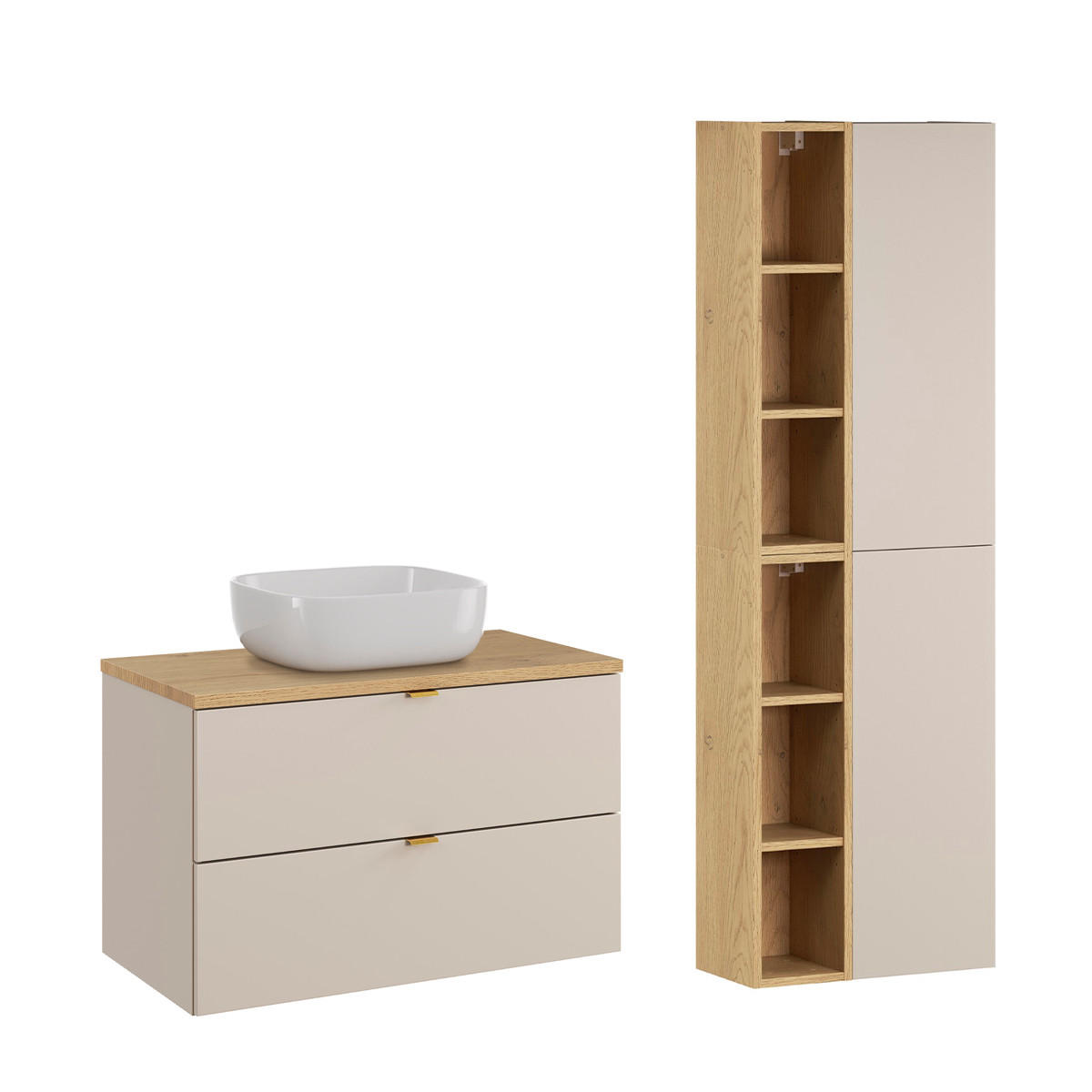 BADMÖBEL 80.6cm Azel 2er-Set Kaschmir - Beige, Holzwerkstoff (80.6/52/46cm) - Petits-meubles