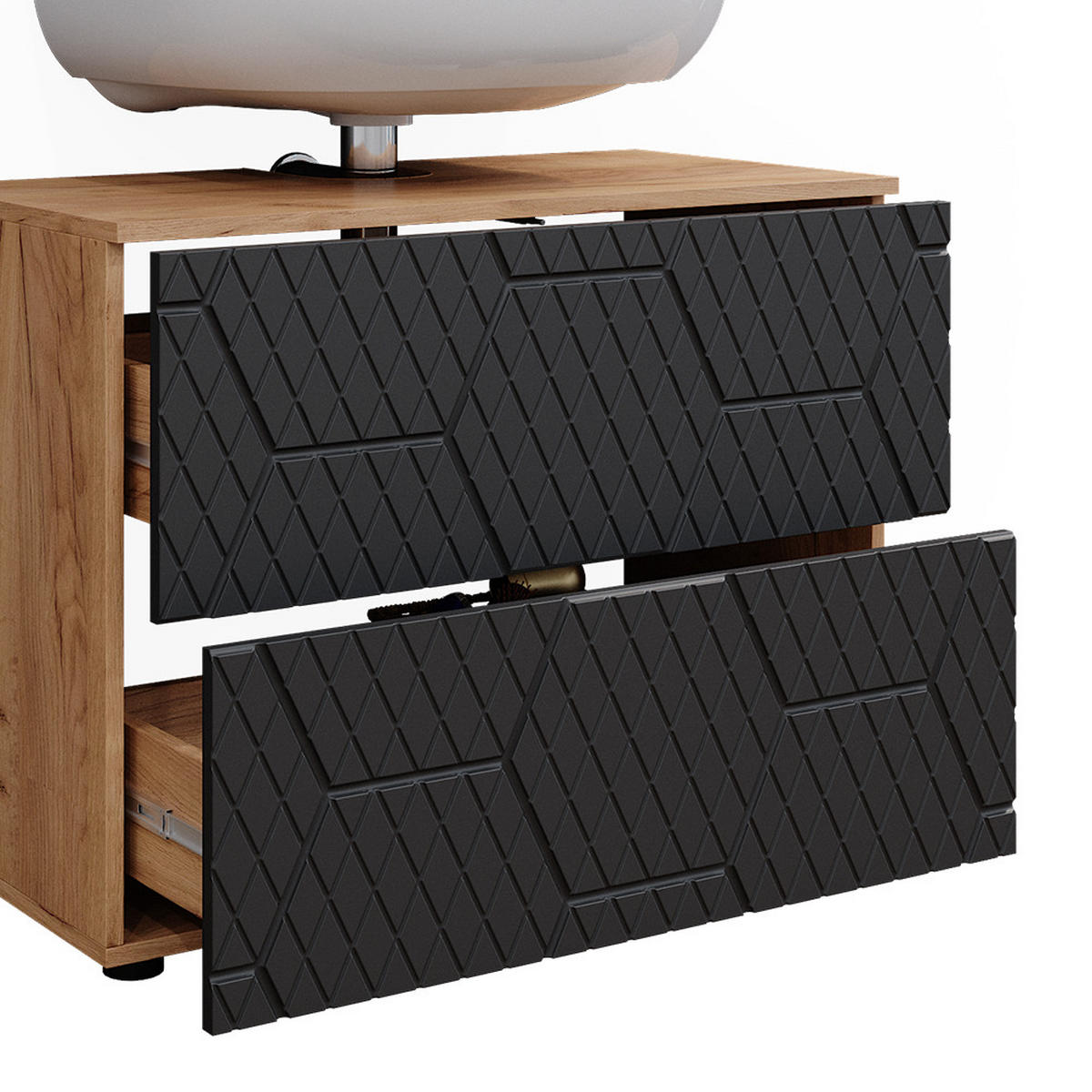 BADMÖBEL-SET Irma Anthrazit gestreift 4 Teile - Honigeiche/Anthrazit, Holzwerkstoff (80/58/41cm) - Vicco