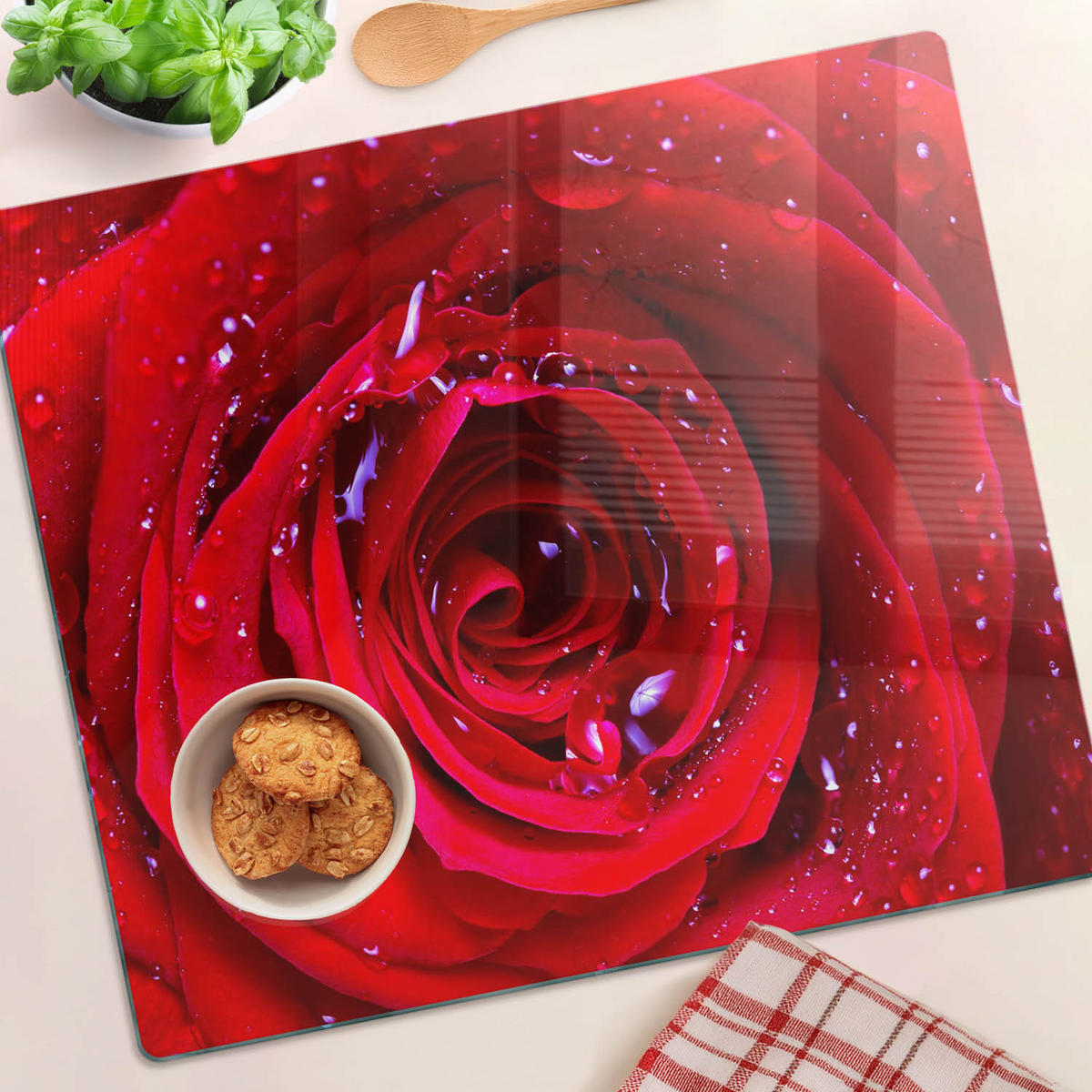 GLASPLATTE 60x52 cm Die Rose - Rot, Glas (60/0.4/52cm) - TULUP