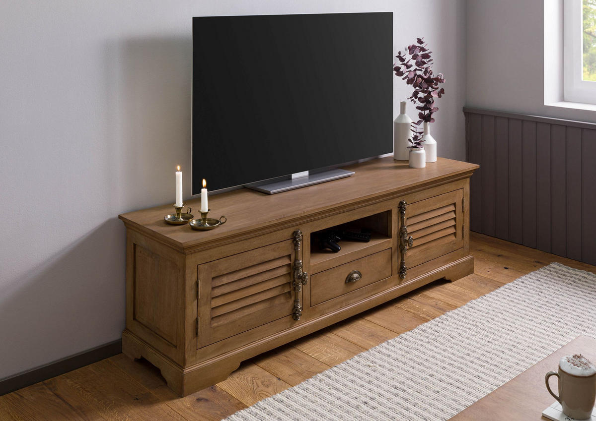 TV-BOARD Mango 170x45x55 beige geölt TOULOUSE #11 - Beige, Holz (170/55/45cm) - Massivmoebel24