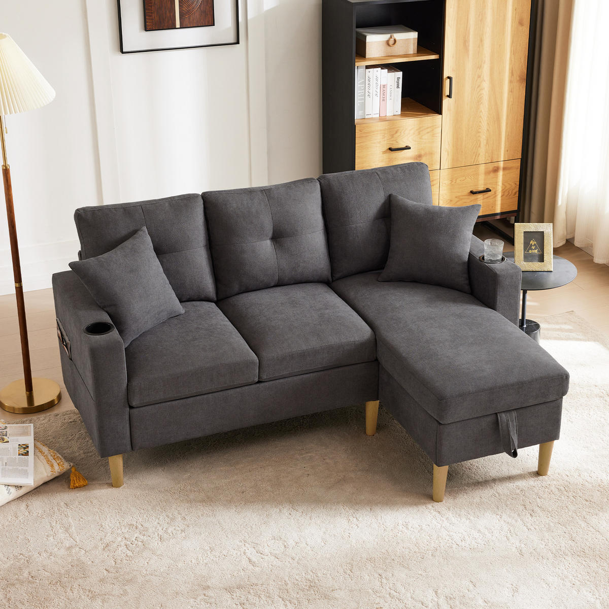 ECKSOFA 175/129/90 cm Dunkelgrau - Dunkelgrau, Textil (129/175cm)
