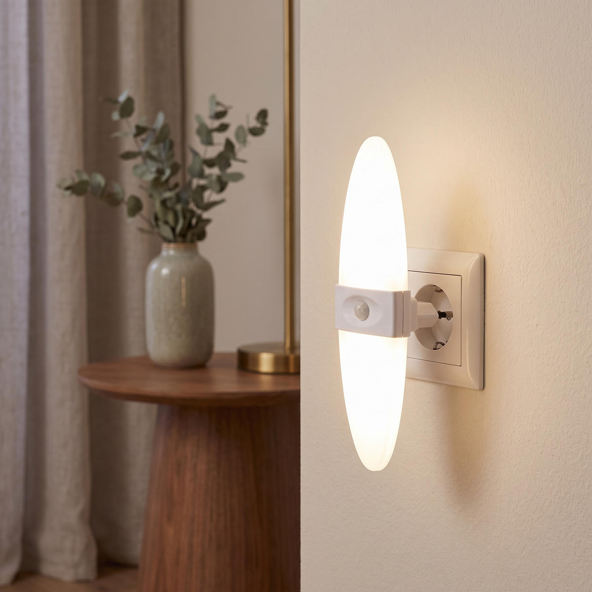LED-NACHTLICHT 2er Set mit Bewegungsmelder und Helligkeitssensor Warmweiß - Weiß, Kunststoff (6.7/18.4/6.3cm) - Northpoint