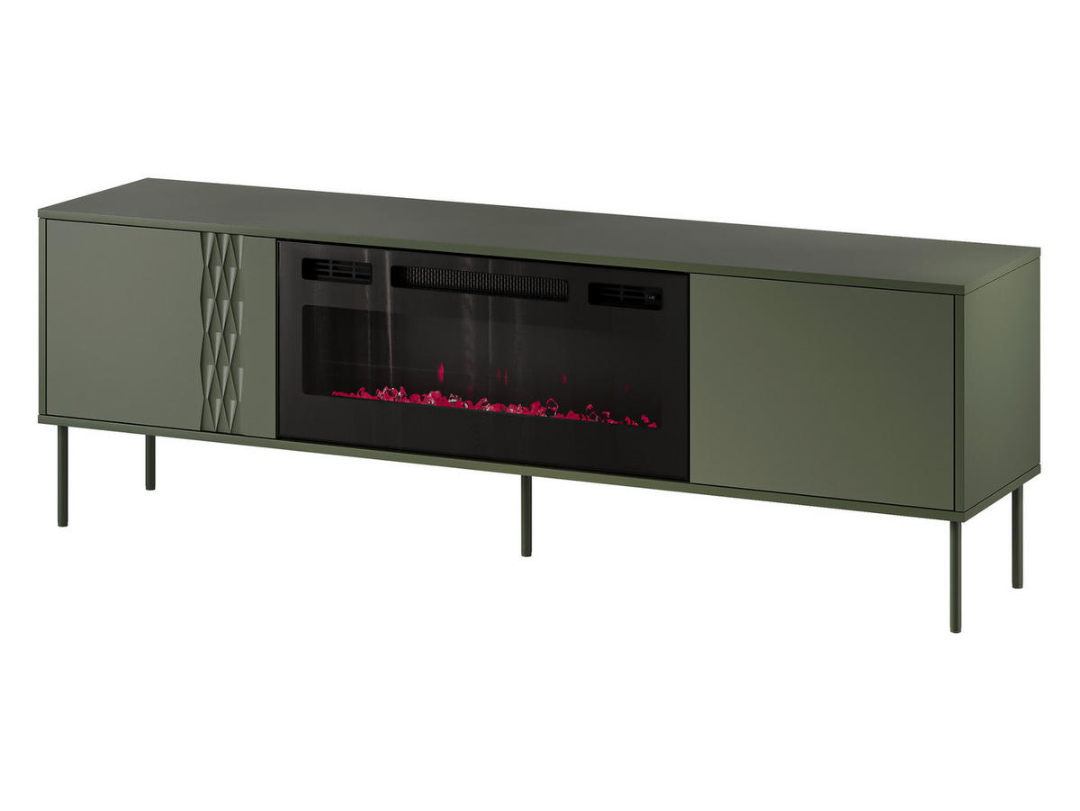 TV-LOWBOARD Tresse 180 EF mit Kamin - Grün, Holzwerkstoff/Metall (180/55/40cm) - MIRJAN24