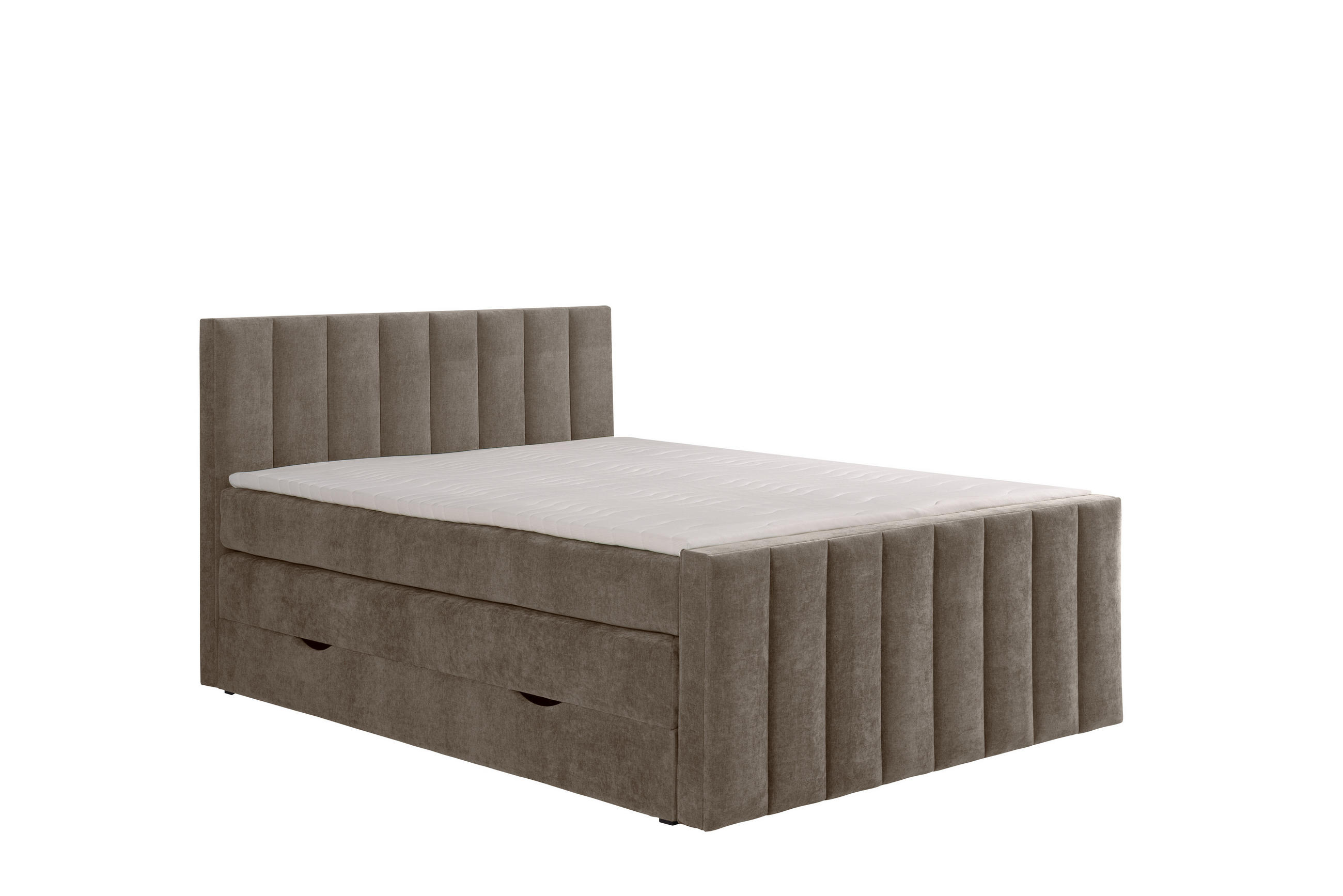 BOXSPRINGBETT VELTRA mit Topper und Bettkasten, Hellbraun, 200x200 cm - Hellbraun, Textil (200/200cm) - KS Home Concept