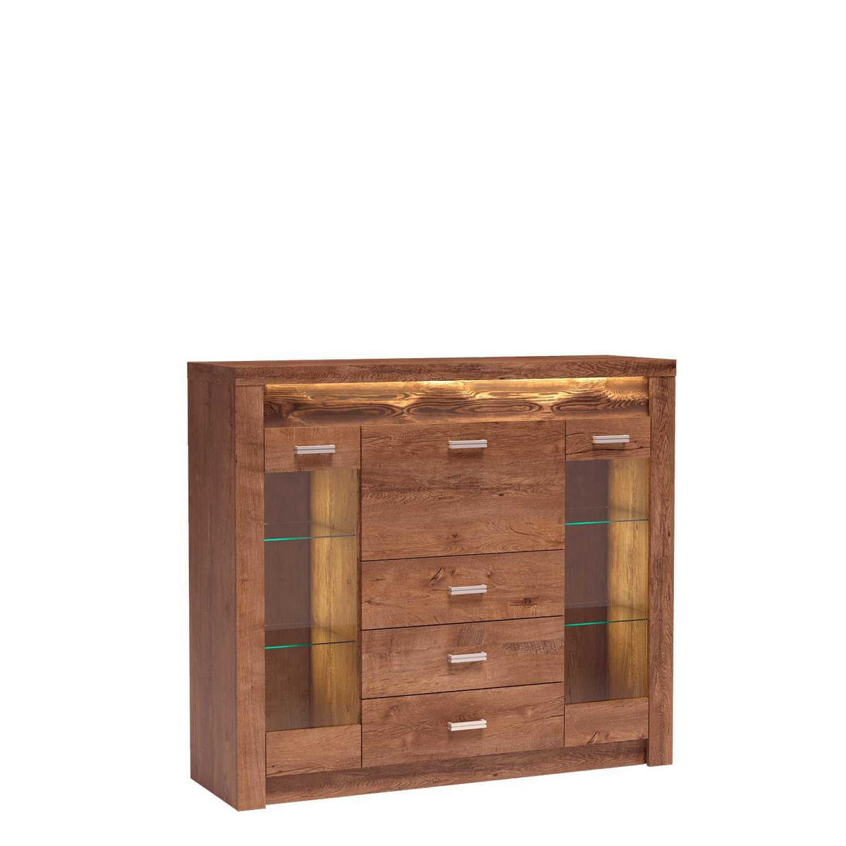VITRINENKOMMODE Indianapolis I-8 137 x 122 x 42 cm Esche hell - Braun, Holzwerkstoff/Metall (137/122/42cm) - Koseto