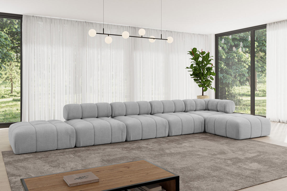 ECKSOFA modulares Sofa Kerru-L3 - 475x190x70 cm Hellgrau Velours - Hellgrau, Holzwerkstoff/Textil (475/190cm) - ALTDECOR