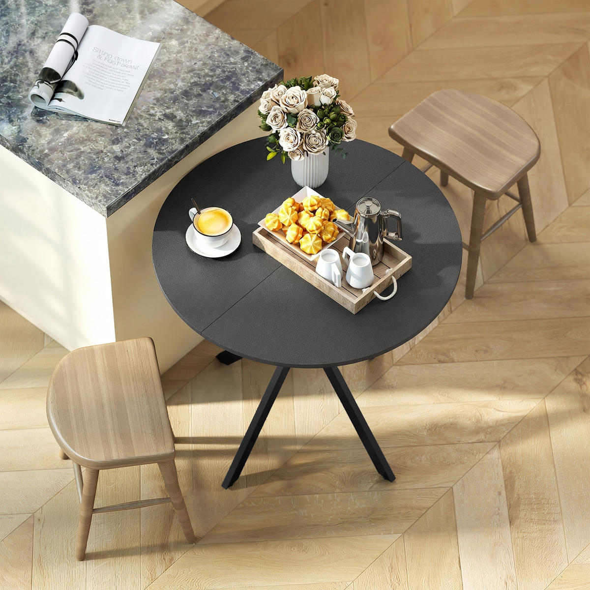 KÜCHENTISCH rund Schwarz 80/80/75 cm - Schwarz, Metall (80/80/75cm) - HOMCOM