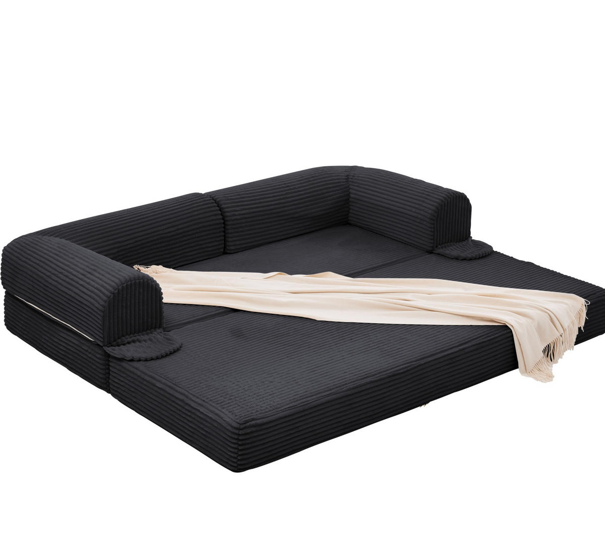 SOFA-BETT 2-Sitzer aus Rippcord Schwarz - Schwarz, Kunststoff (78/65/190cm) - Meubliv