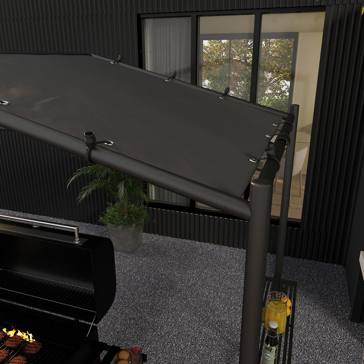 GRILLPAVILLON Stahl Dunkelgrau - Dunkelgrau, Kunststoff/Metall (149/230/277cm) - Outsunny