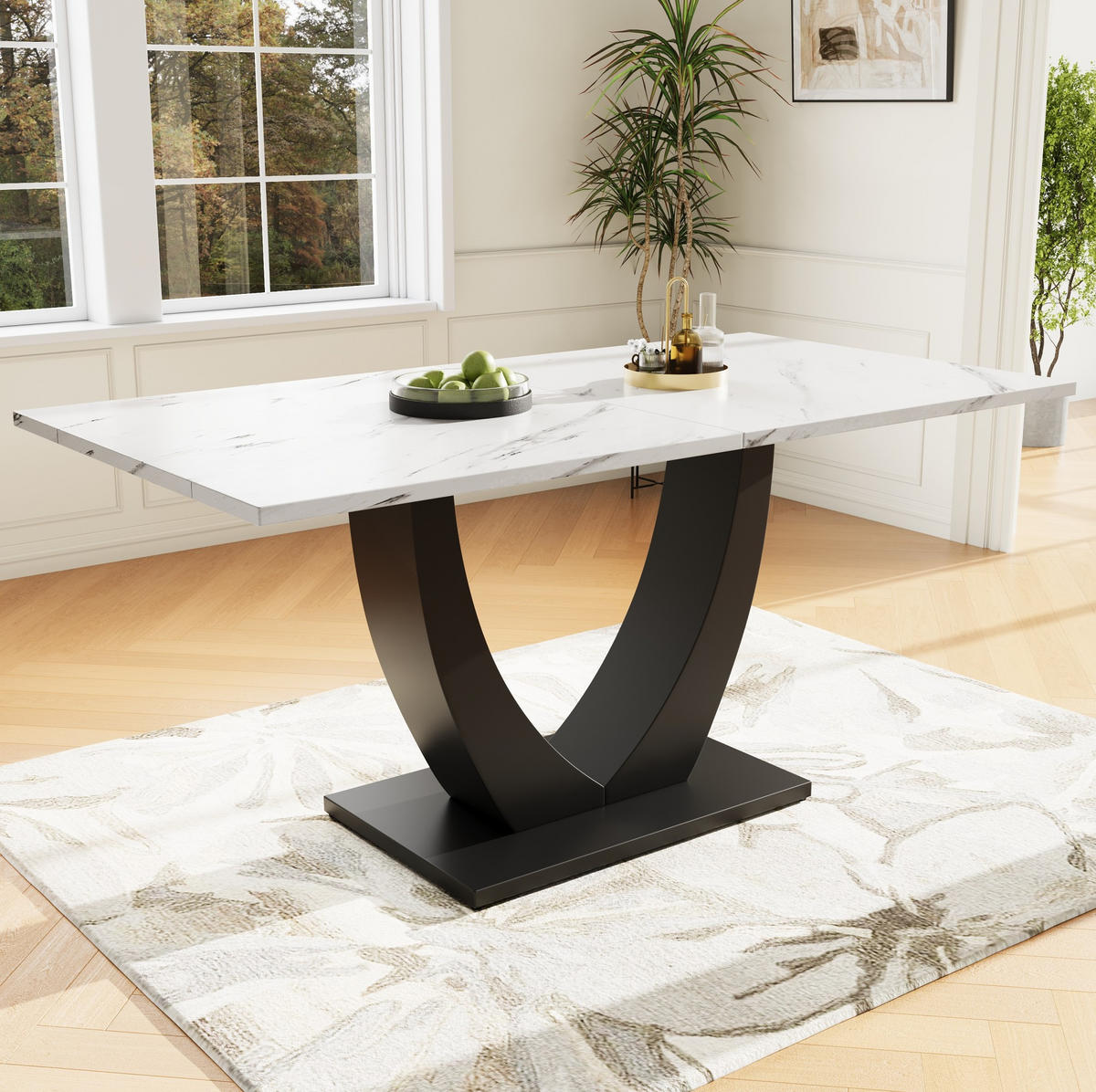 ESSTISCH 140/75/75,5 cm mit MDF-Tischplatte, verstellbaren Füßen und Marmormuster, Weiß/Schwarz - Weiß, Holzwerkstoff (140/75/75.5cm) - Redom