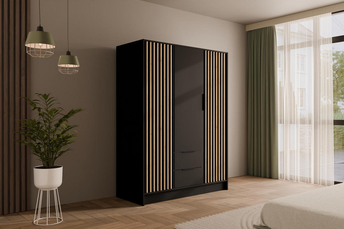 KLEIDERSCHRANK NELIA - 150 cm - Schwarz/Eiche Artisan, Holzwerkstoff (150/200/51cm) - ALTDECOR