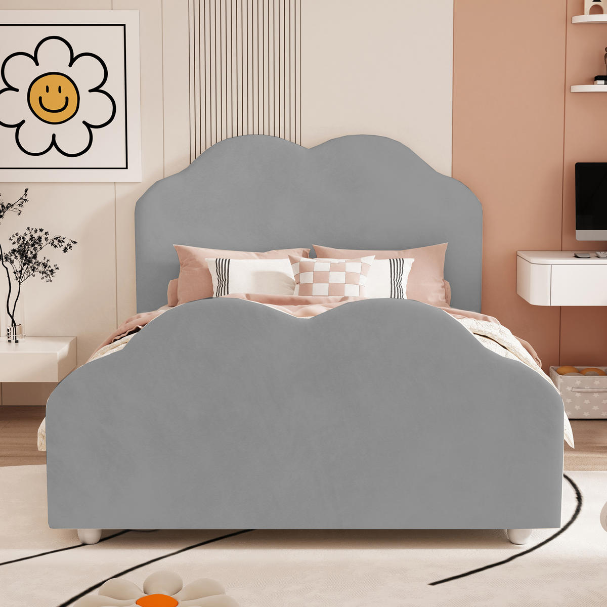 KINDERBETT 90x200 cm Samt grau - Grau, Textil (90/200cm) - LEBENLANG