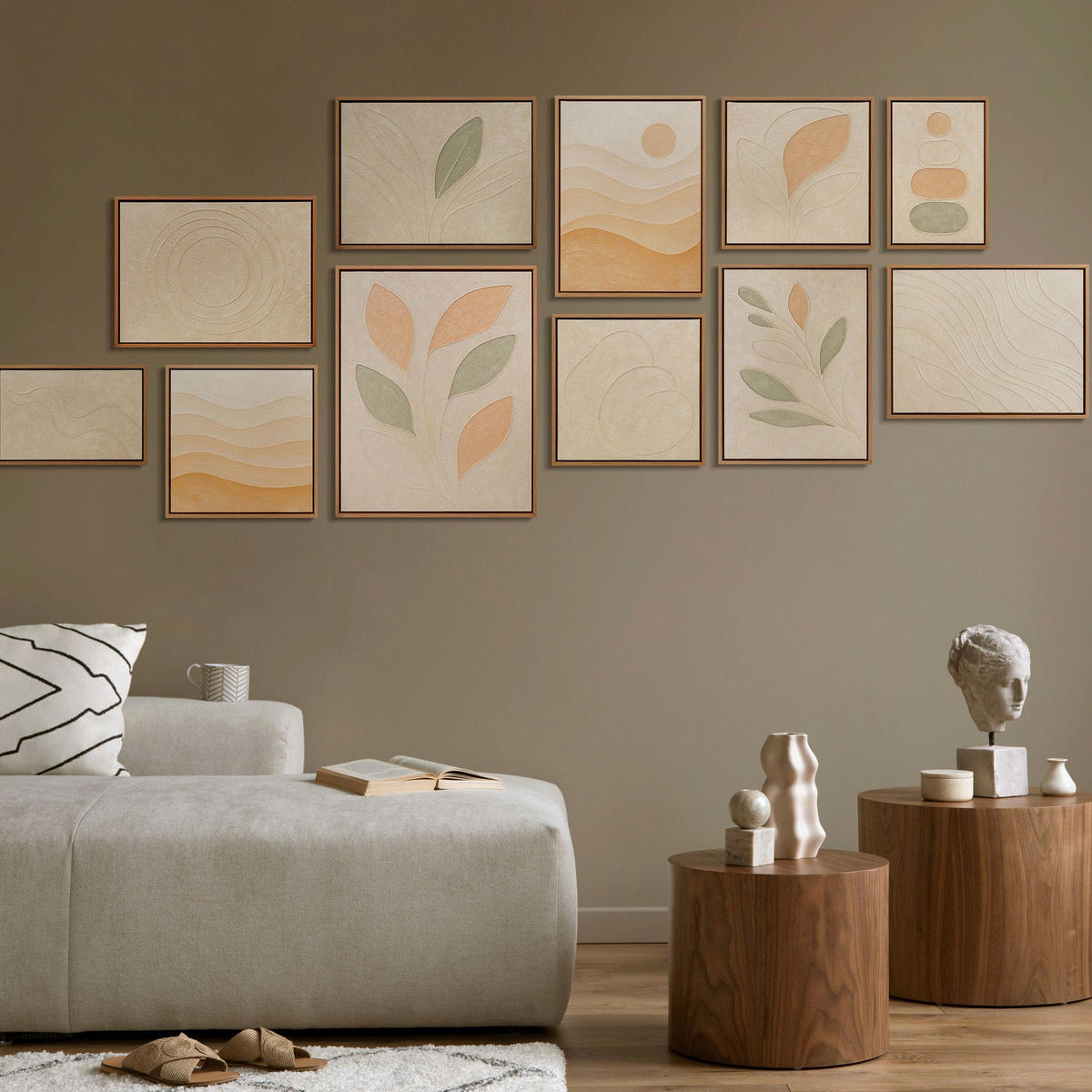 GEMÄLDE Zarter Garten Schattenfugenrahmen Eichefarben 11-teilig - Eichefarben, Holz (200/80cm) - YS-art gallery