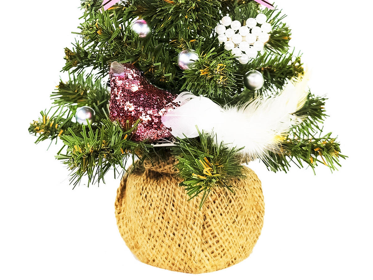 LAALU WEIHNACHTSBAUM geschmückt künstlich mit 13 Ornamenten TINY 2 im Topf 25 cm - Silberfarben/Weiß, Kunststoff (25cm) - LAALU