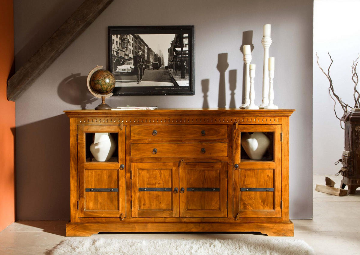 SIDEBOARD Akazie 181x50x100 honig lackiert OXFORD #0453 - Braun, Holz (181/100/50cm) - Massivmoebel24