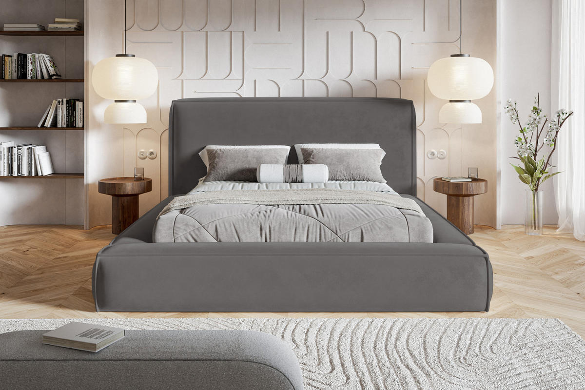 POLSTERBETT 160x200 Karano, Dicker Schaum, Bettkasten, Samt, Dunkelgrau - Dunkelgrau, Holz/Textil (160/200cm) - Emporius