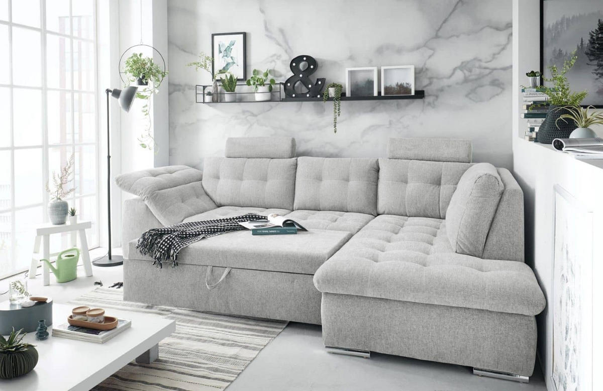 ECKSOFA mit Schlaffunktion und Bettkasten - Chromfarben/Anthrazit, Holzwerkstoff/Kunststoff (193/283cm) - ed exciting design