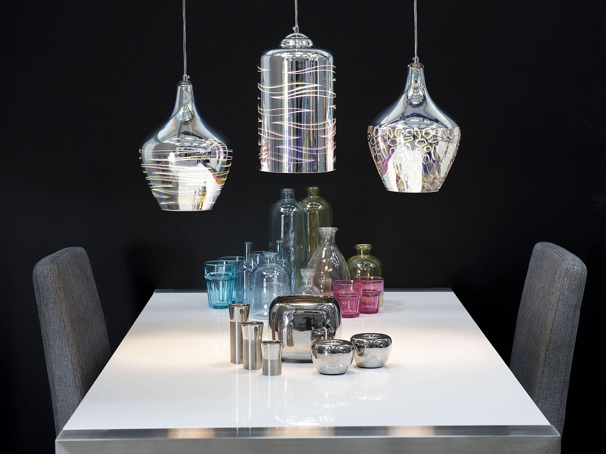 HÄNGELEUCHTE Sangone 23/23/148 cm - Silberfarben, Glas (23/23/148cm) - Beliani