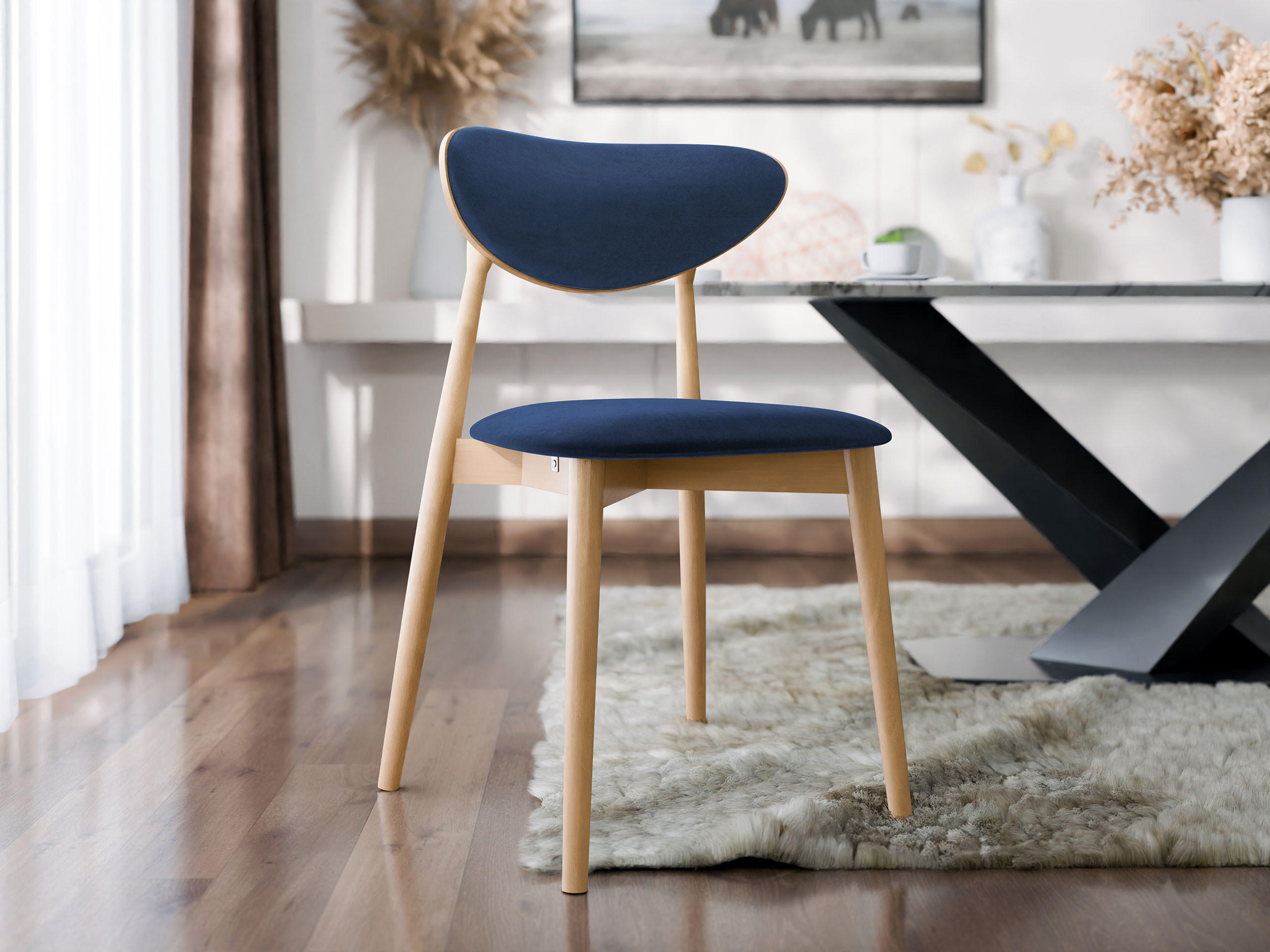 WOHNZIMMER STUHL KT65/C, Holzfarbe: Buche - Blau/Buchefarben, Holz/Textil (48/80/49cm) - MIRJAN24