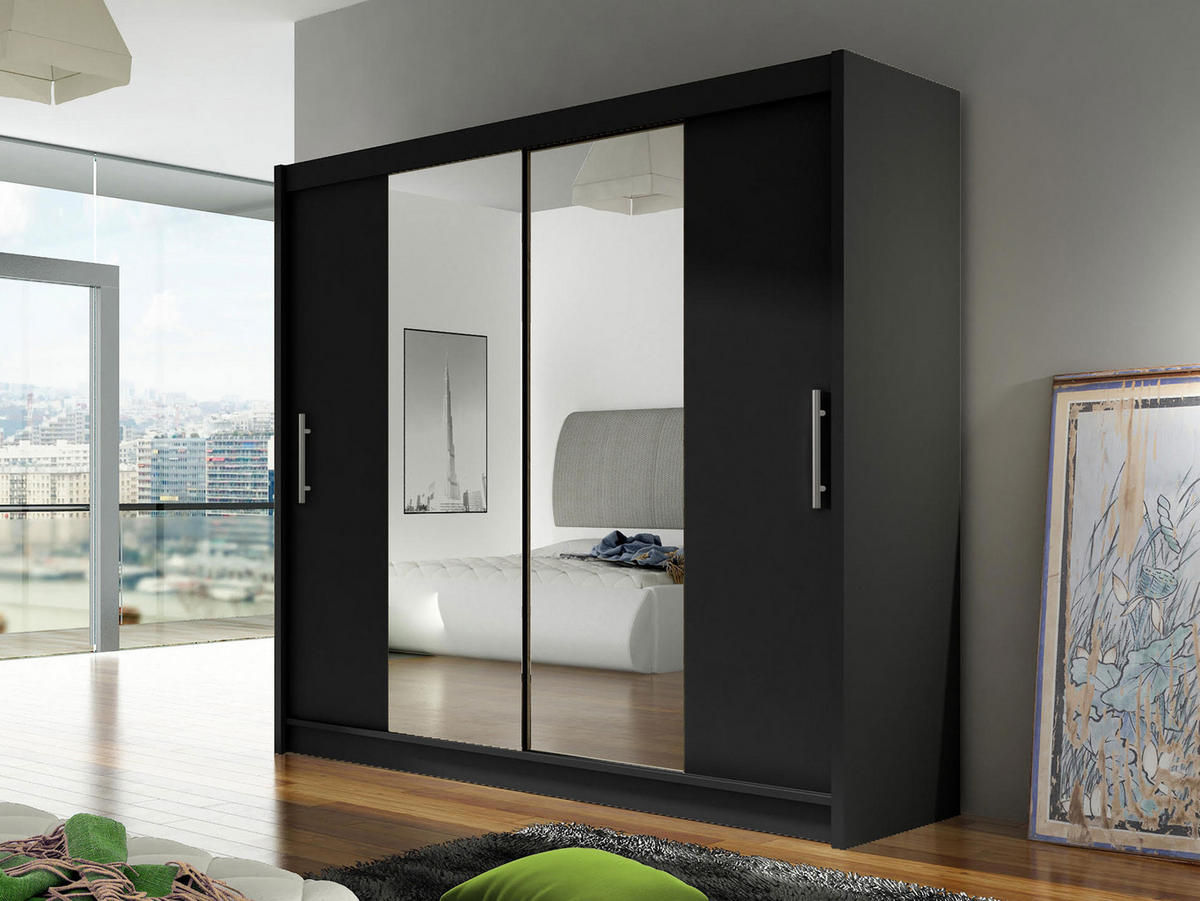 KLEIDERSCHRANK London II - Silberfarben/Schwarz, Holzwerkstoff/Kunststoff (180/215/58cm) - MIRJAN24