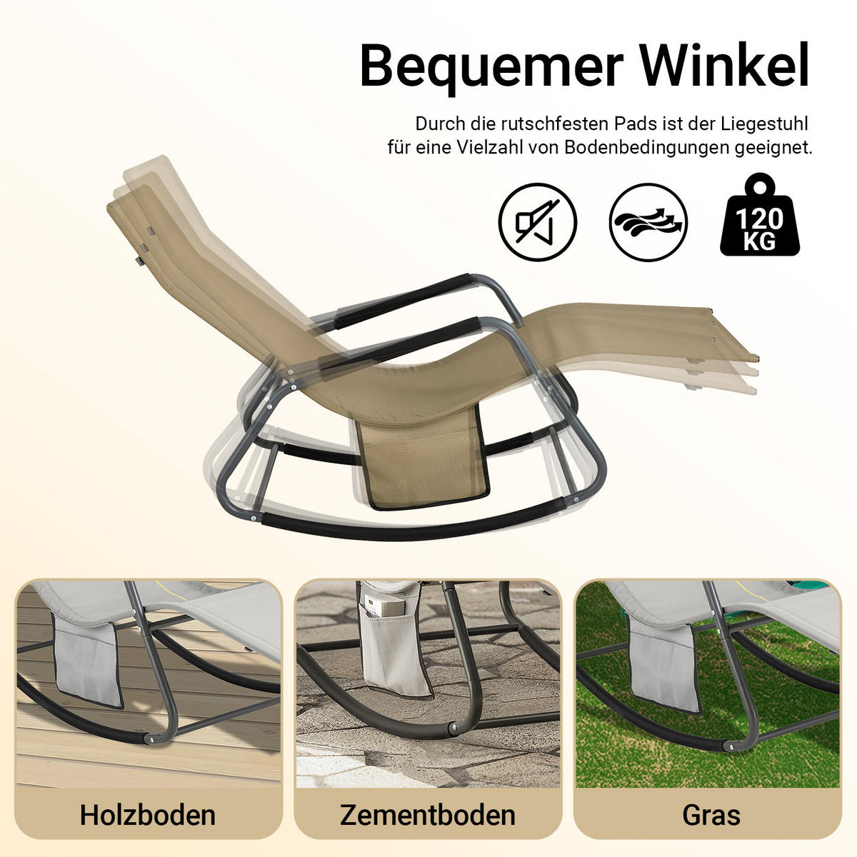 SONNENLIEGE Khaki - Braun, Metall (145/85/57cm) - SoBuy
