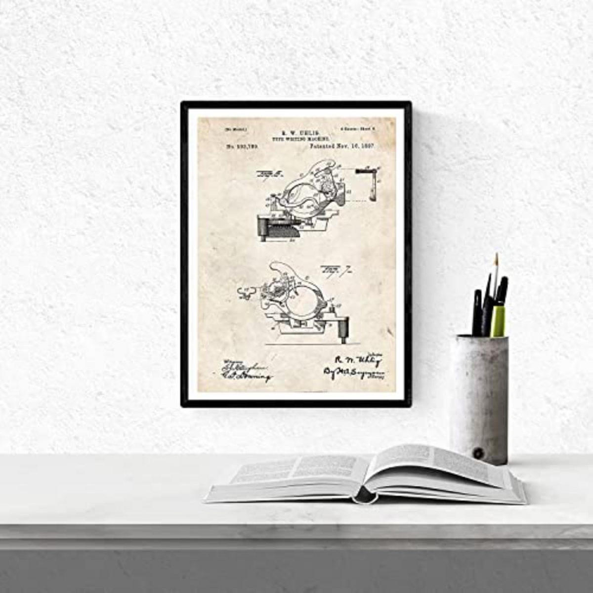 POSTER Set mit 4 Jahrgang PATENTEN Schreibmaschinen A4 Rahmenlos - Klar, Papier (29.7/3cm) - Nacnic