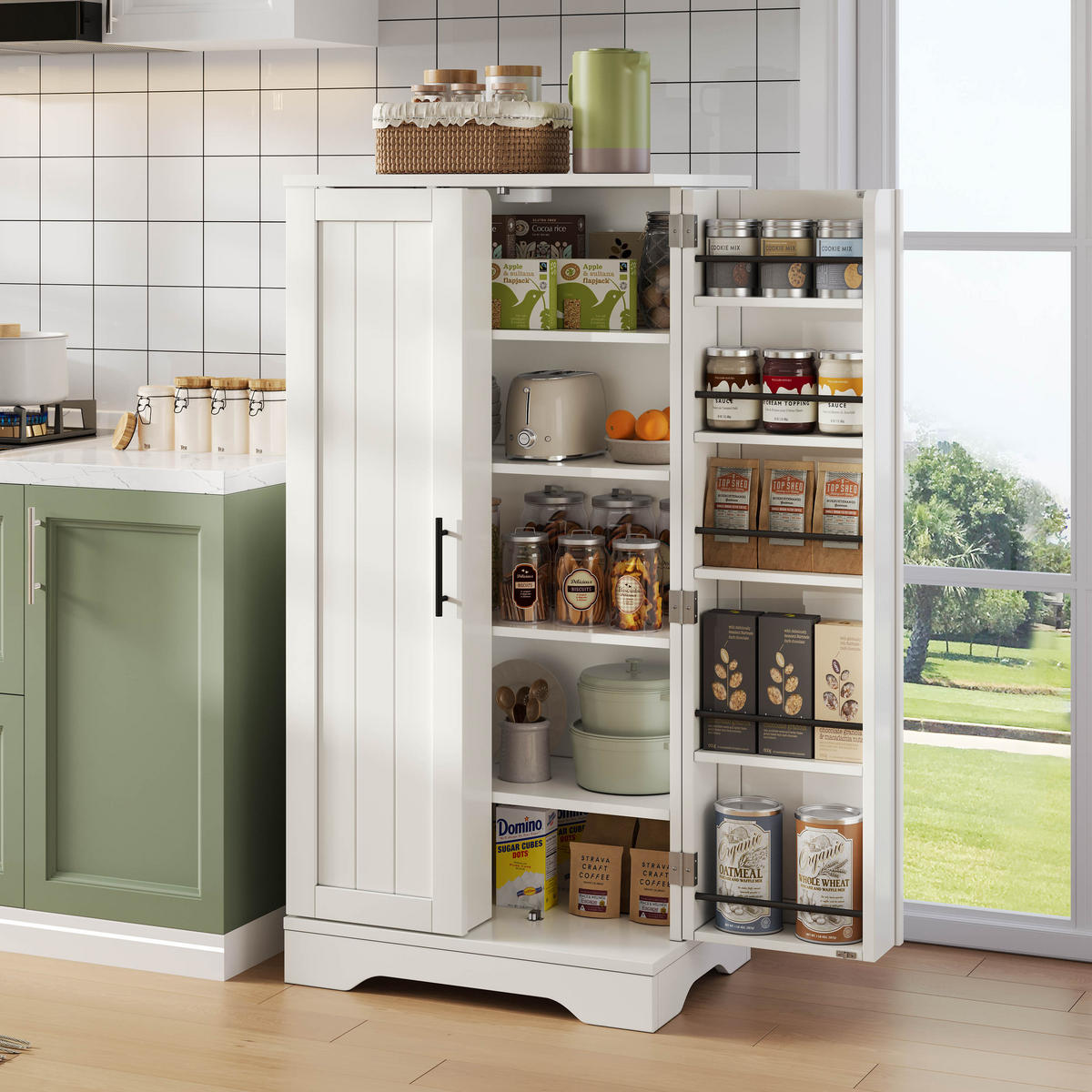 AUFBEWAHRUNGSSCHRANK 120x60x40cm Weiß mit LED Licht & Wellentüren - Weiß, Holzwerkstoff (40/120/60cm) - Modfu