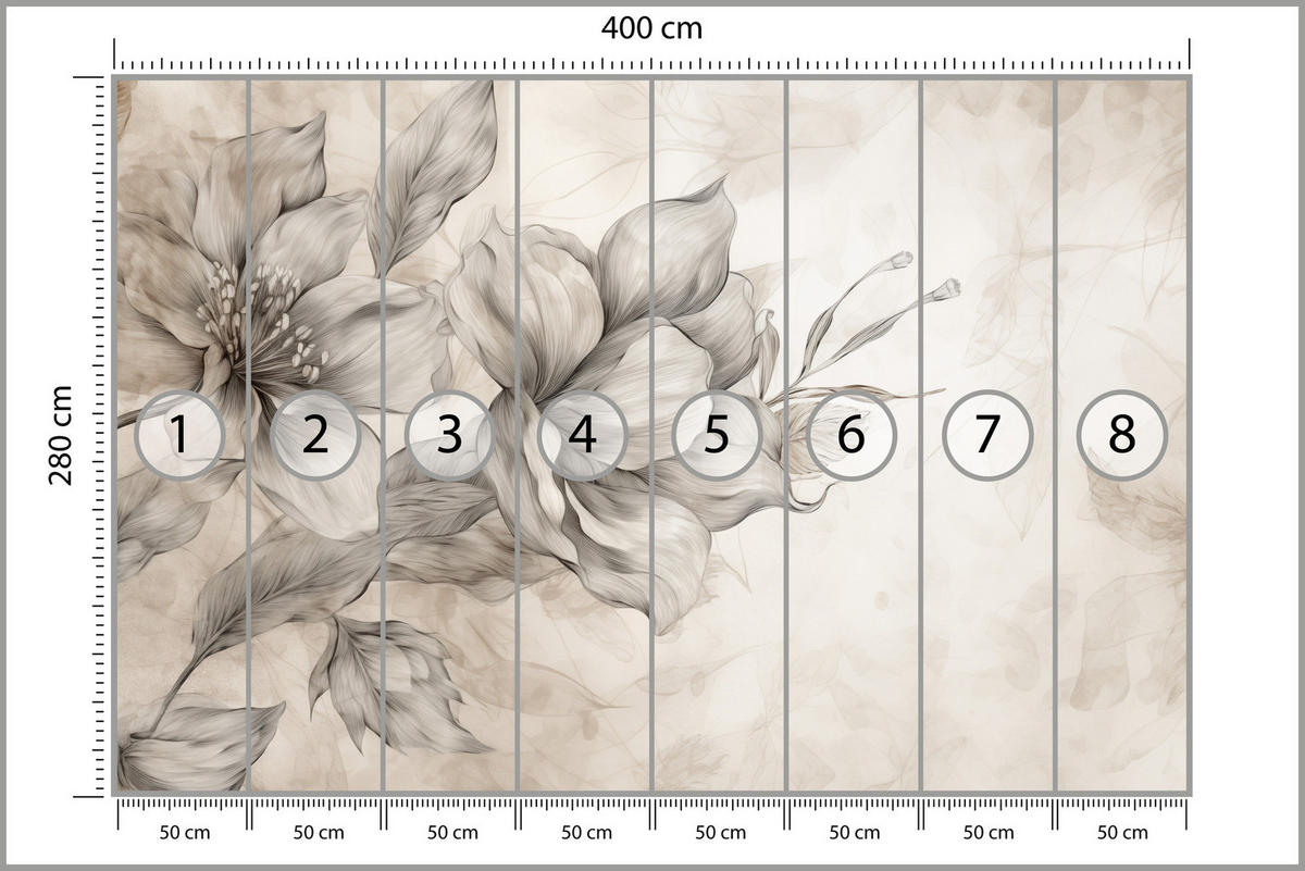 FOTOTAPETE für Wohnzimmer Abstrakt Blume Pflanzen 400x280 - Beige/Braun, Papier (400/280cm) - Muralo