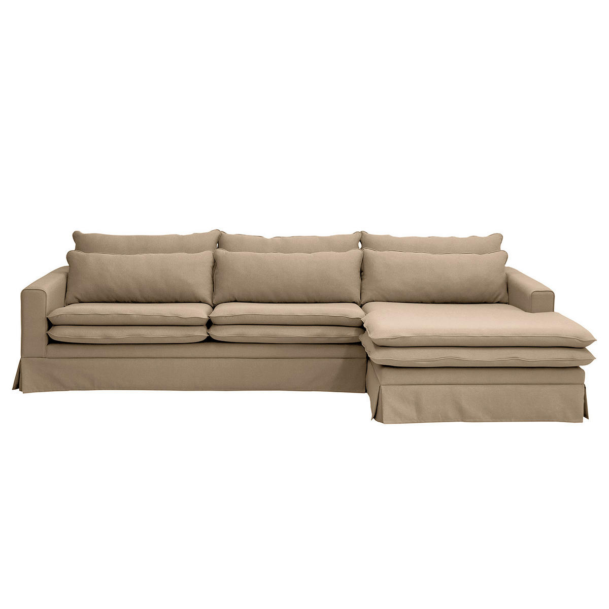 ECKSOFA mit Husse - Longchair, Webstoff - Hellbraun/Schwarz, Kunststoff/Textil (300/175cm) - home24