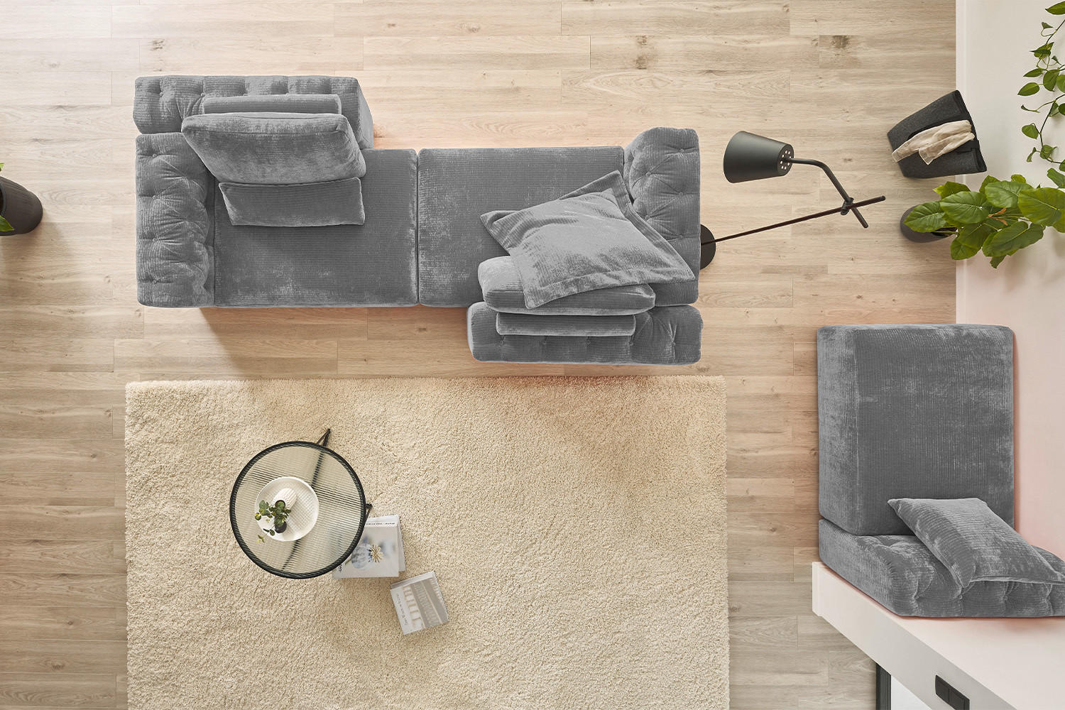 MODULSOFA SEPHI Grau Cord - Schwarz/Grau, Kunststoff/Textil (268/62/191cm) - KAWOLA