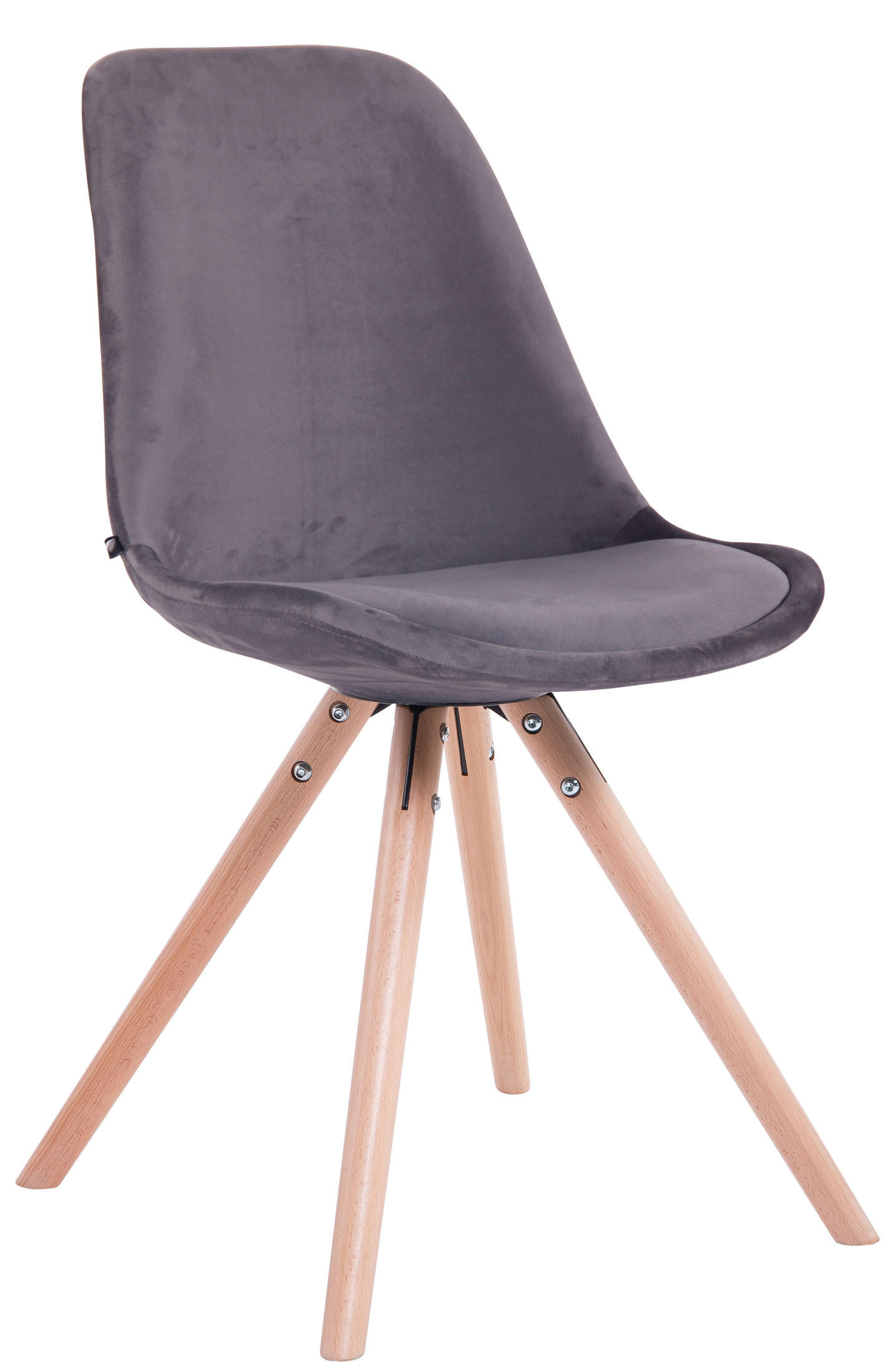 STUHL Samt dunkelgrau - Eukalyptusholzfarben/Dunkelgrau, Holz/Textil (48/84/56cm) - CLP