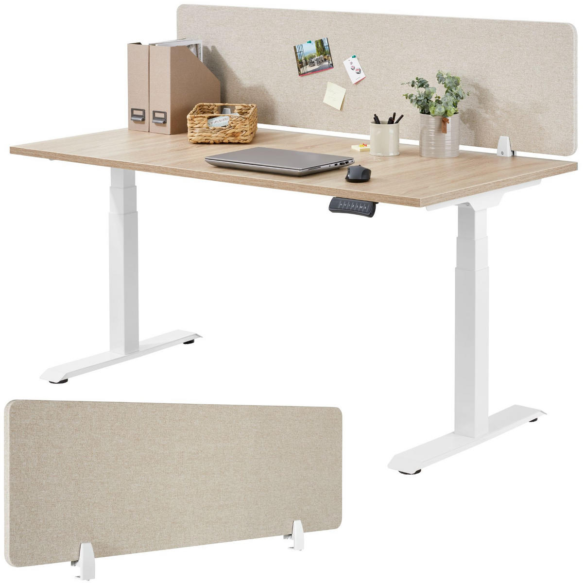 TRENNWAND für Schreibtisch Noisy,inkl. 2 Befestigungsklemmen,beige - Beige, Kunststoff (2.2/160/40cm) - tectake